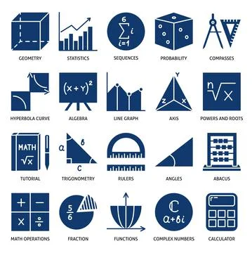 Math symbols icon set in flat style Stockillustratie