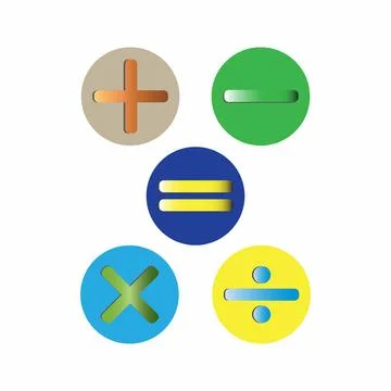 Math symbols Plus sign, subtraction, multiplication, division equals Stock Illustration
