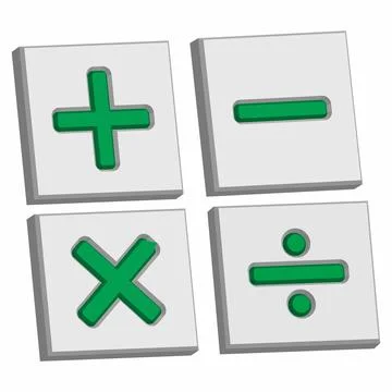 Math symbols Plus sign, subtraction, multiplication, division equals Stock Illustration