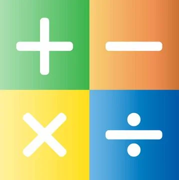 Math symbols Plus sign, subtraction, multiplication, division equals Stock Illustration