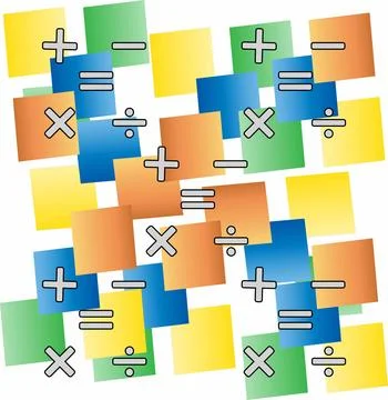 Math symbols Plus sign, subtraction, multiplication, division equals Stock Illustration