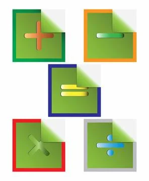 Math symbols Plus sign, subtraction, multiplication, division equals Stock Illustration