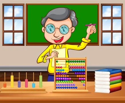 Math teacher in the classroom Stock Illustration