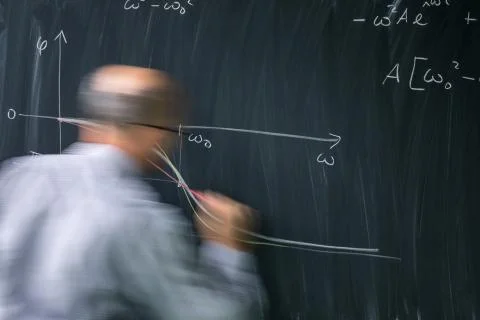 Math teacher drawing   fuction graph on a blackboard during mathclass (motion Stock Photos