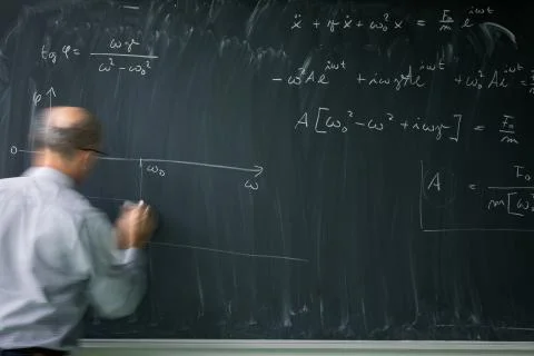Math teacher drawing   fuction graph on a blackboard Stock Photos