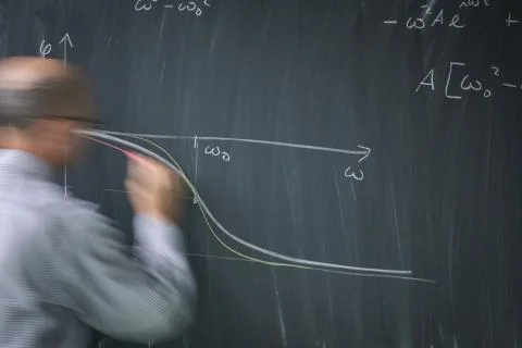 Math teacher drawing   fuction graph on a blackboard  Stock Photos