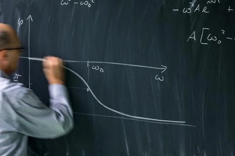 Math teacher drawing   fuction graph on a blackboard during mathclass (moti.. Stock Photos