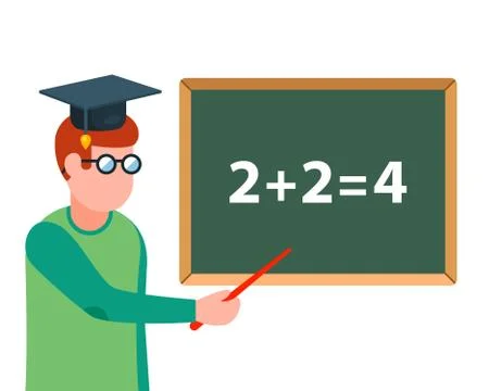 Math teacher explains the task on the blackboard. Stock Illustration
