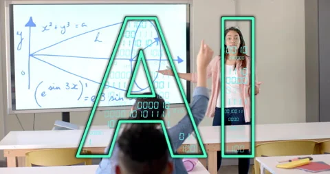 Math teacher pointing origin on board and tracing plot then acknowledging Vídeos de archivo 316255356