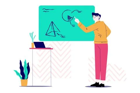 Math Teacher Solving a Calculation Problem Illustration 스톡 일러스트