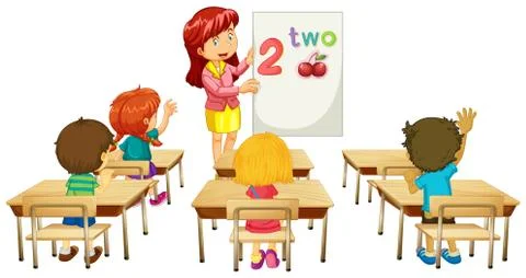 Math teacher teaching children in class Stock Illustration