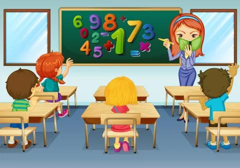Math teacher teaching in classroom Stock Illustration