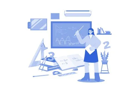 Math teacher teaching in classroom Stock Illustration