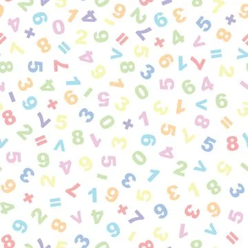 Math themed seamless vector pattern, pastel numbers and arithmetic symbols on 스톡 일러스트