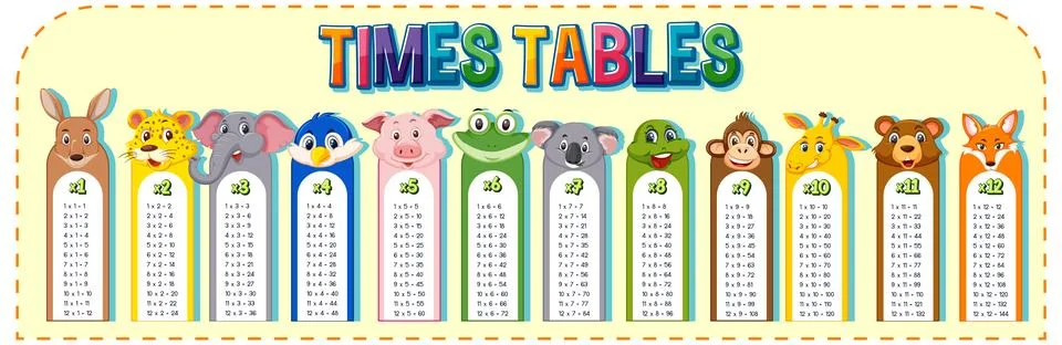 Math times table chart animal theme イラスト素材