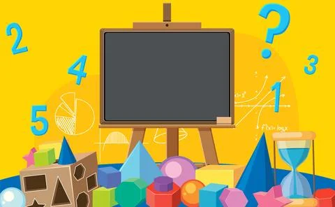 Math Tools and Numbers on Blank Blackboard Banner Stock Illustration