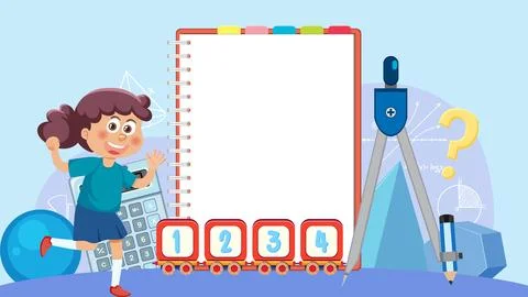Math Tools Theme: Girl on Blank Notebook Stock Illustration