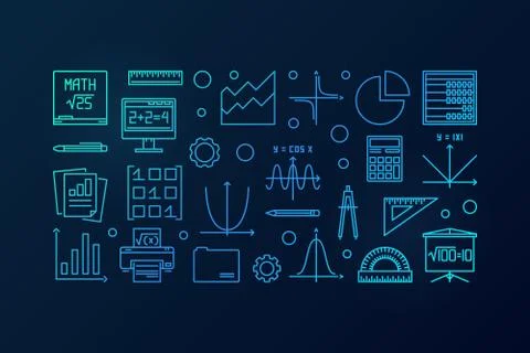 Math vector blue line banner or illustration 스톡 일러스트
