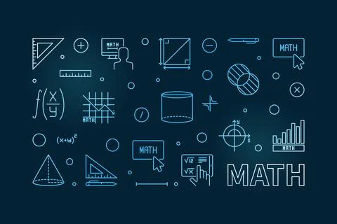 Math vector concept blue banner. Math horizontal modern illustration in out.. Stock Illustration