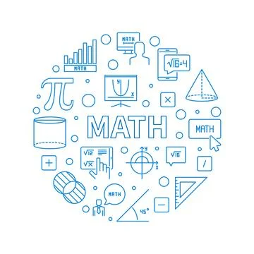 Math vector outline round banner. Mathematics simple blue illustration Stock Illustration