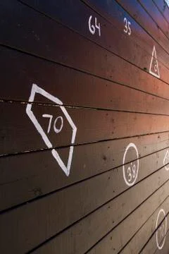 Math wall in schoolyard Stock-Fotos