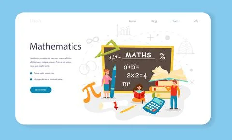 Math web banner or landing page set. Learning mathematics, geometry and algebra Stock Illustration