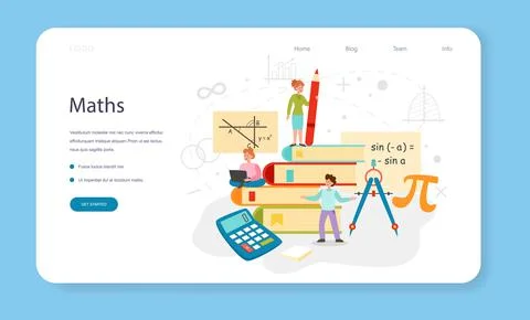Math web banner or landing page set. Learning mathematics, geometry and algebra Stock Illustration