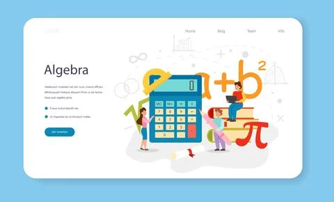Math web banner or landing page set. Learning mathematics, geometry and algebra Stock Illustration