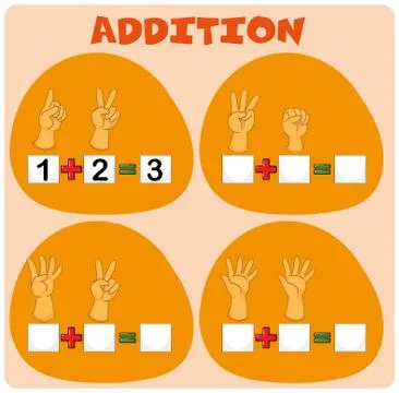 Math worksheet with adding fingers Illustrazione stock