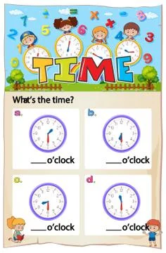 Math worksheet design for telling time イラスト素材