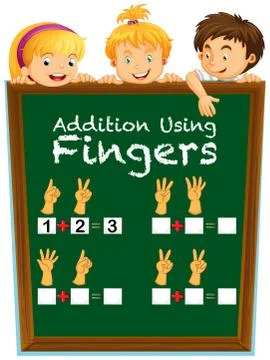 Math worksheet with kids and question on board Stock Illustration