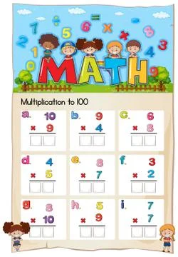 Math worksheet for multiplication to hundred Stock Illustration