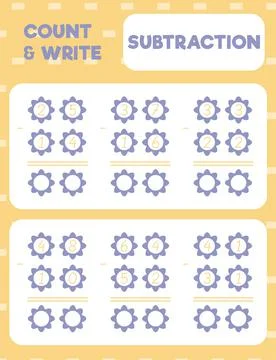 Math worksheet practice print page. Double digit subtraction. Column method. Stock Illustration