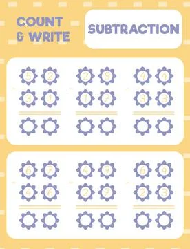 Math worksheet practice print page. Double digit subtraction. Column method. Stock Illustration