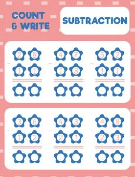 Math worksheet practice print page. Double digit subtraction. Column method. Stock Illustration