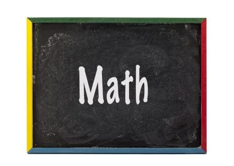 Math written on small students slate board Stock Photos