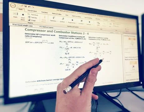 Mathcad engineering software screen hand pencil mathematical formulas Stock Photos