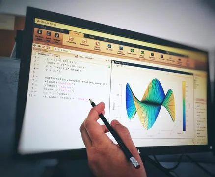 Mathcad software screen hand pencil - engineering job Stock Photos