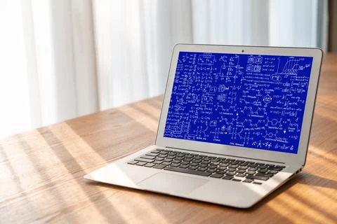 Mathematic equations and modish formula on computer screen Stock Photos
