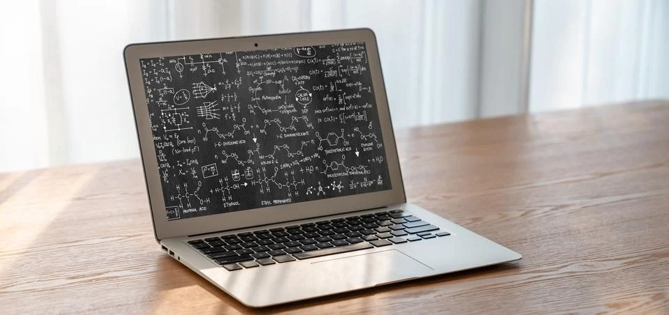 Mathematic equations and modish formula on computer screen Stock Photos