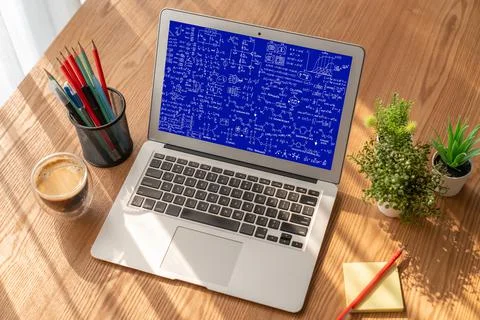 Mathematic equations and modish formula on computer screen Stock Photos