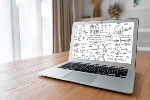 Mathematic equations and modish formula on computer screen Stockfoto's