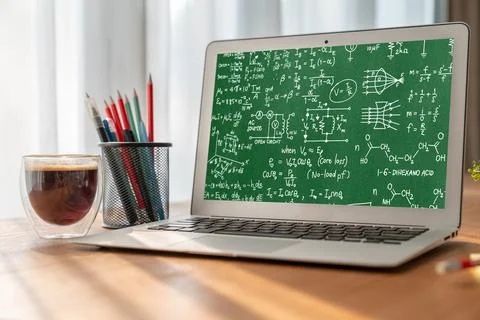 Mathematic equations and modish formula on computer screen Stockfoto's