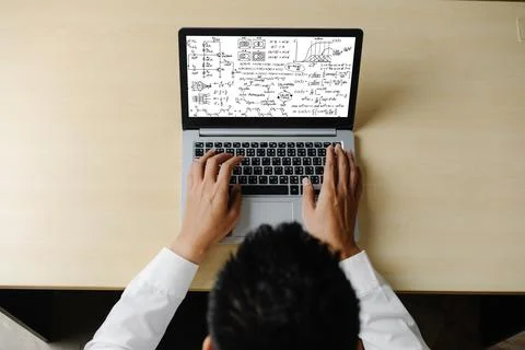 Mathematic equations and modish formula on computer screen 库存照片