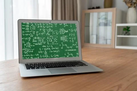 Mathematic equations and modish formula on computer screen 库存照片