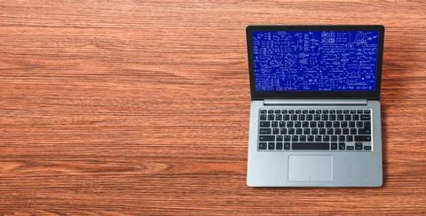 Mathematic equations and modish formula on computer screen Foto stock
