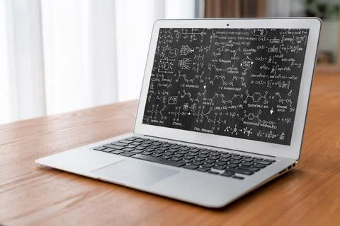 Mathematic equations and modish formula on computer screen Stock Photos