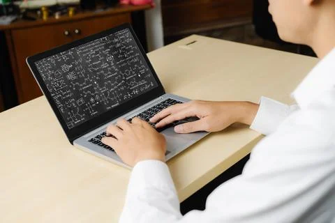 Mathematic equations and modish formula on computer screen Stock Photos