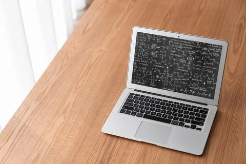 Mathematic equations and modish formula on computer screen 스톡 사진