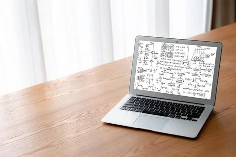 Mathematic equations and modish formula on computer screen Stock Photos